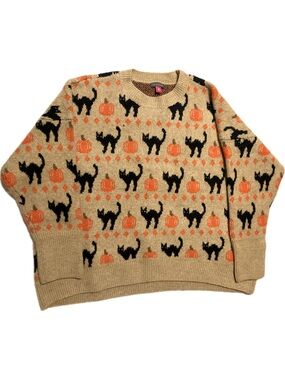 Vince Camuto Black Cat Pumpkin Halloween Sweater Plus Size 2X